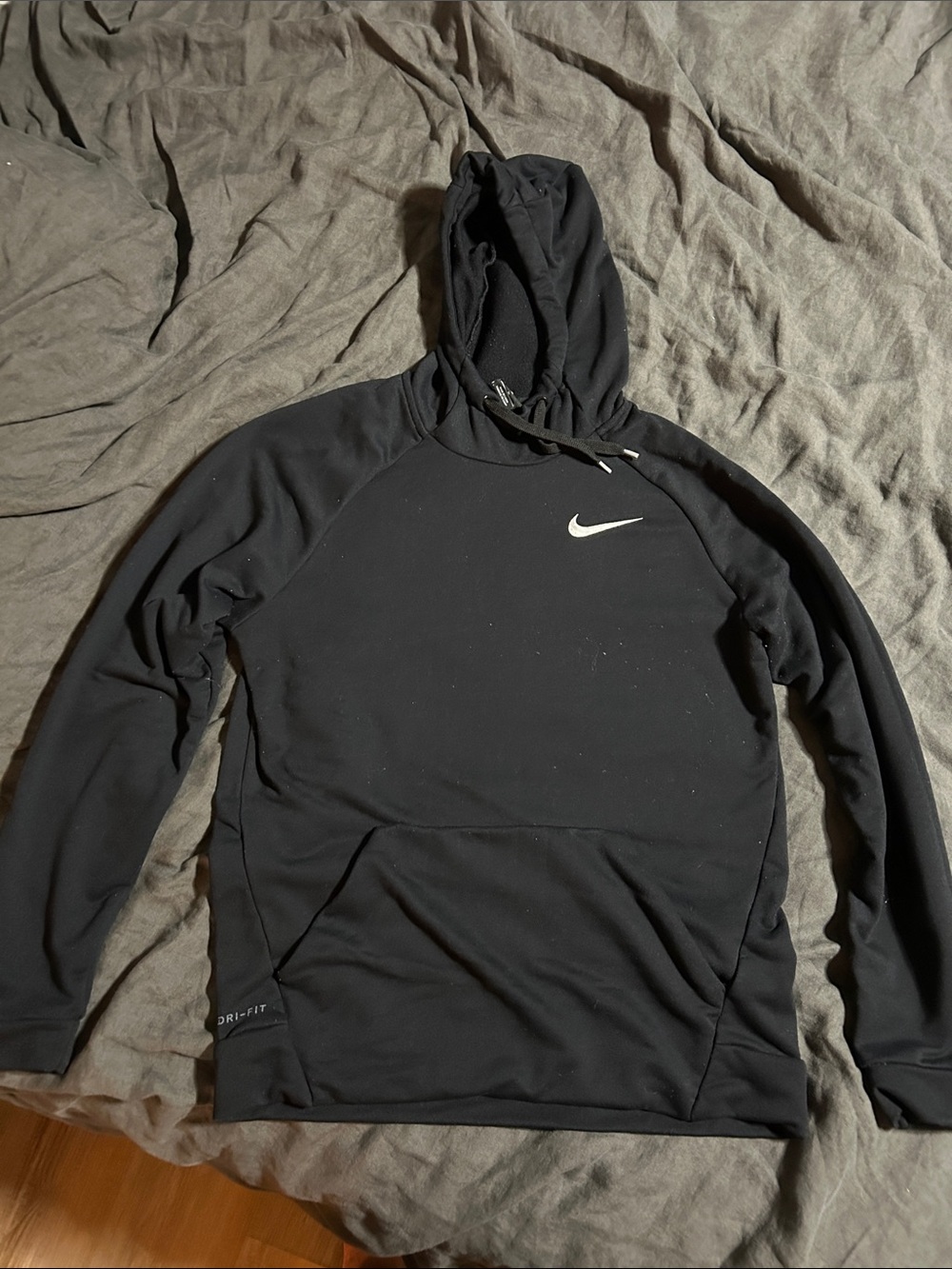 Nike Black Men’s Dri-FIT Pullover Hoodie with White Swoosh